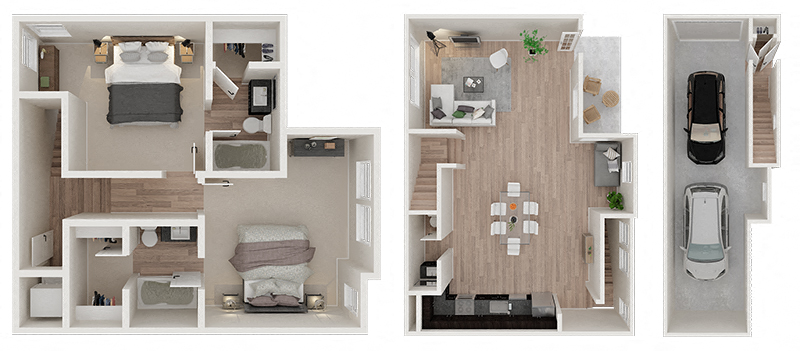 Floor plan for 2 beds, 2.5 baths, 1394 sqft